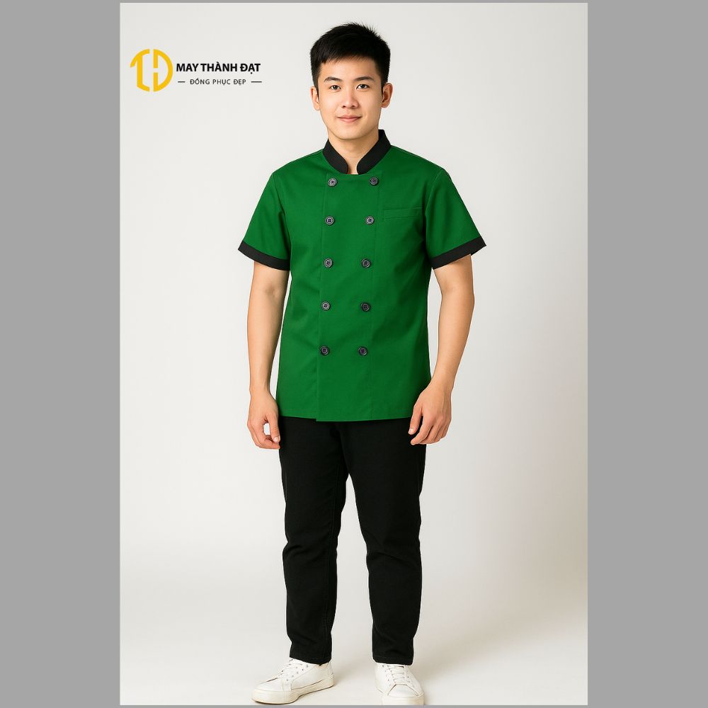 Đồng phục áo bếp màu xanh rêu chủ đạo của nhà hàng Lục Thủy