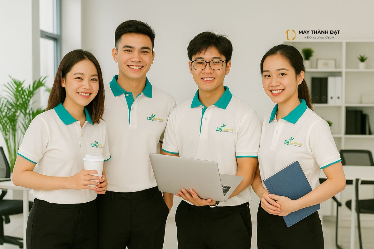 Nhân viên mặc đồng phục áo phông công ty Hà Nội – May Thành Đạt