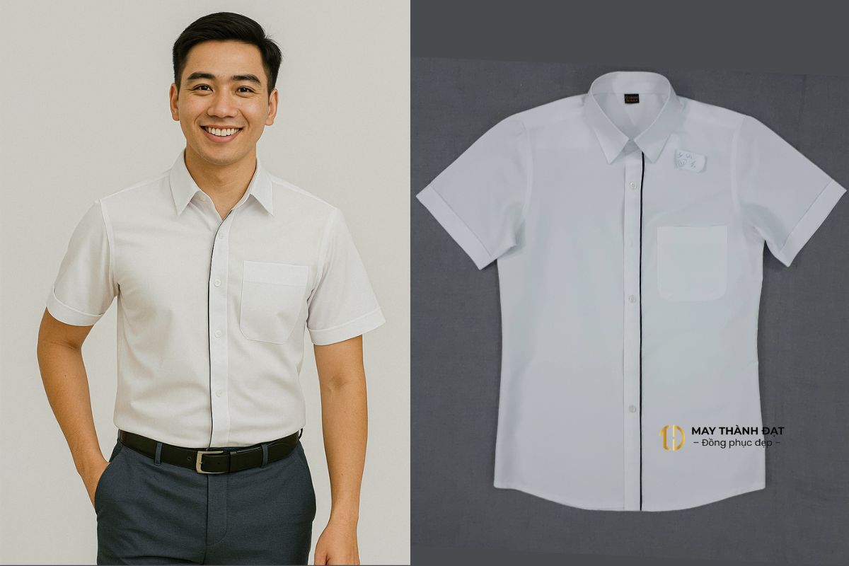 Áo sơ mi trắng công sở Hà Nội thanh lịch – hình ảnh chụp phẳng và người mẫu mặc thực tế