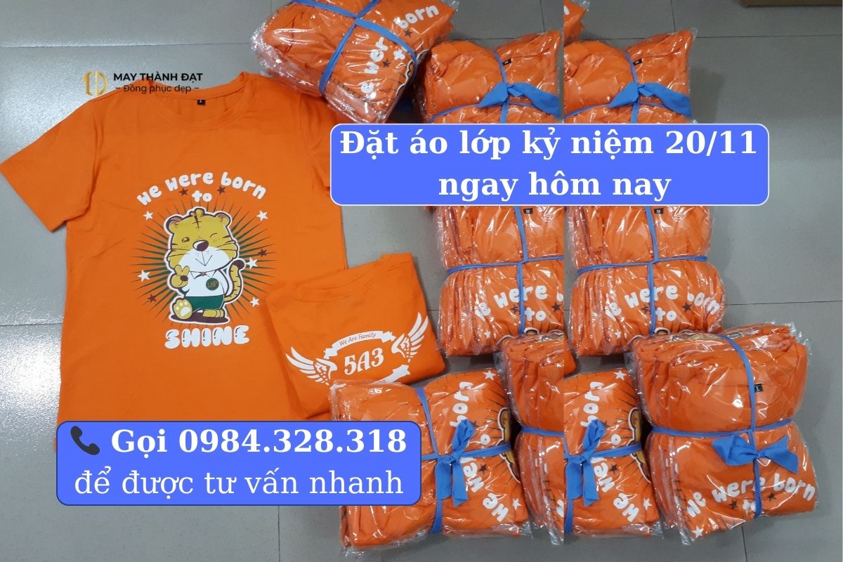 Banner CTA đặt áo lớp kỷ niệm 20/11 tại Hà Nội – May Thành Đạt.