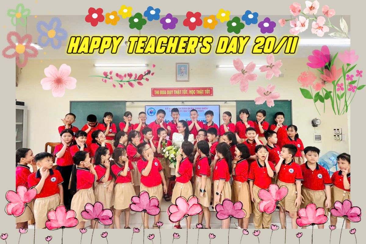 Tập thể lớp mặc áo đồng phục chụp ảnh kỷ niệm ngày 20/11 tại Hà Nội.