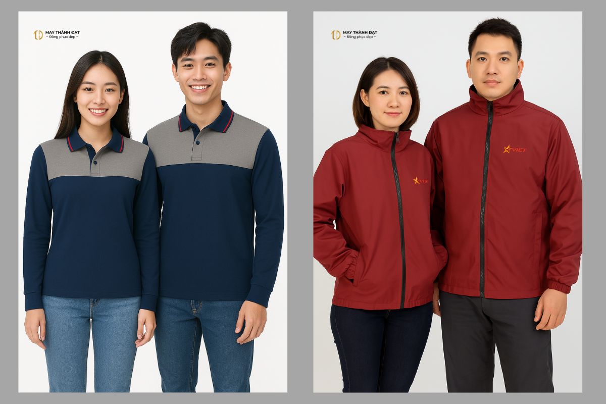 So sánh áo phông dài tay và áo khoác đồng phục mùa lạnh – ưu nhược điểm từng loại – May Thành Đạt Hà Nội.