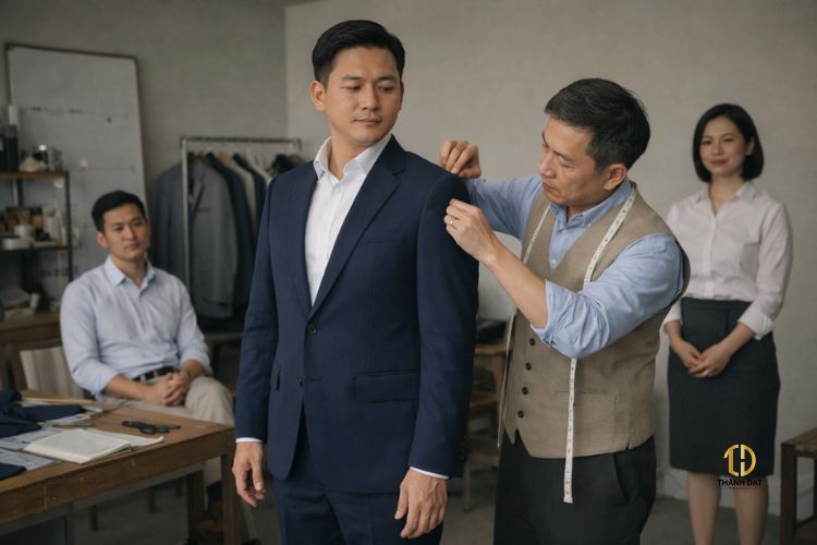 nhân viên thử đồng phục công sở trước khi sản xuất