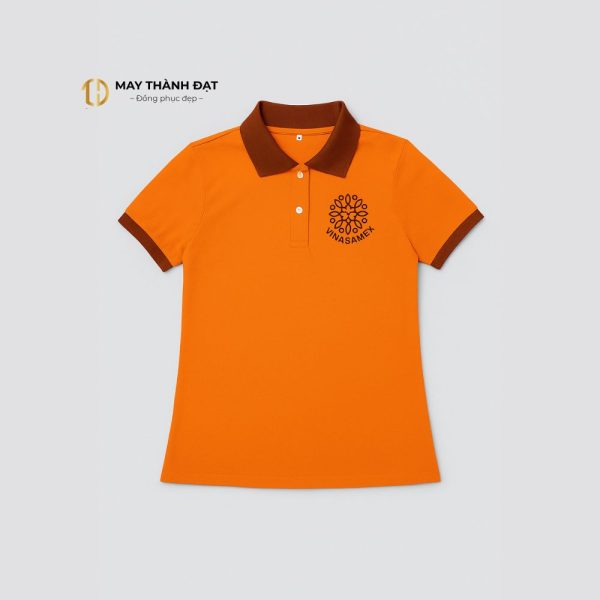Áo polo vàng phối nâu phù hợp logo tone nâu của công ty Vinasamex