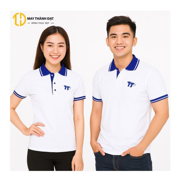 áo polo đồng phục trắng phối navy