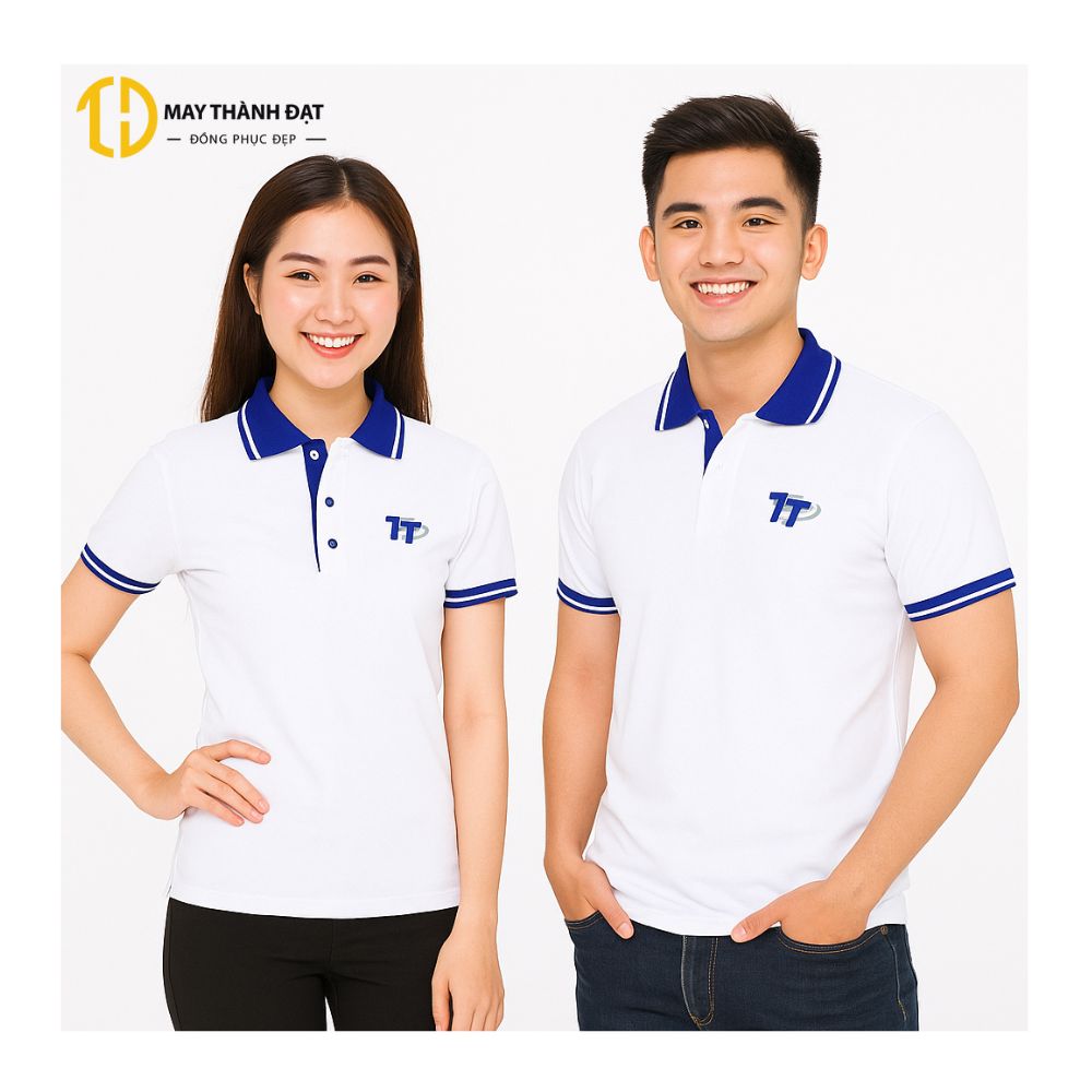 áo polo đồng phục trắng phối navy