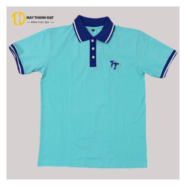 áo phông cổ bẻ màu xanh da trời phối cổ navy