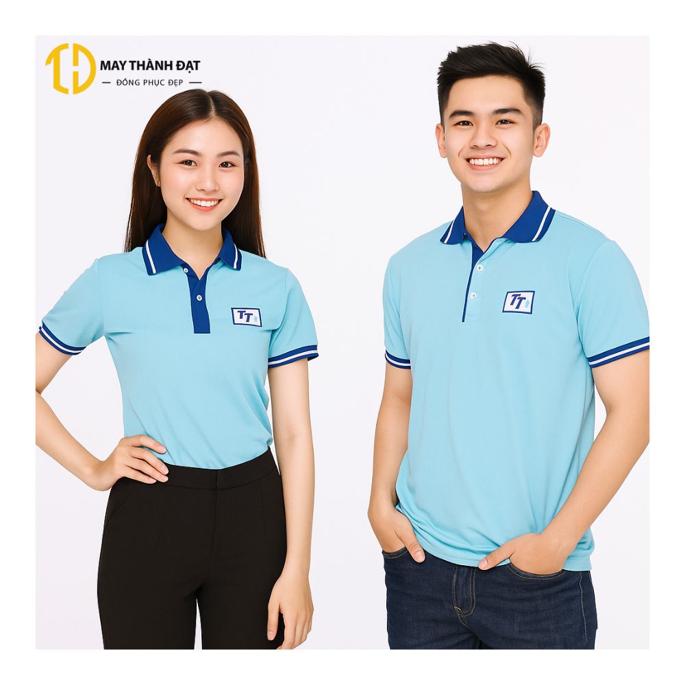đồng phục áo phông màu xanh phối navy