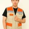 Áo gile bảo hộ lao động màu kem phối cam và phản quang