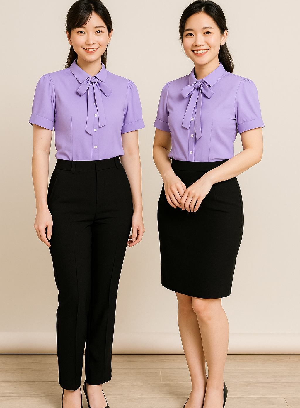 Áo sơ mi nữ công sở cổ nơ màu tím – May Thành Đạt