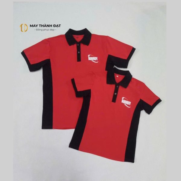 Mẫu áo polo đồng phục công ty phối đỏ đen dành cho nhân viên văn phòng