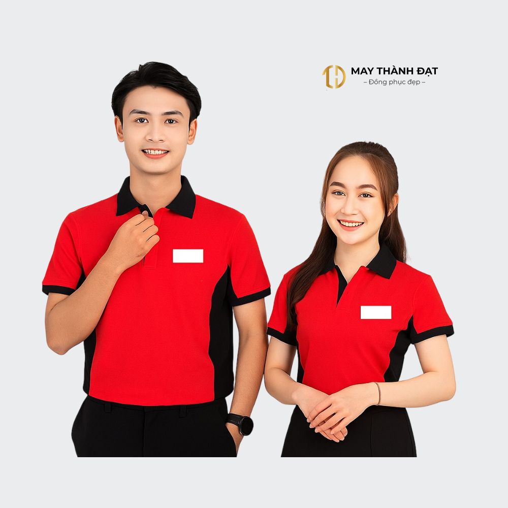 áo đồng phục công ty cổ polo đỏ phối đen cho nhân viên