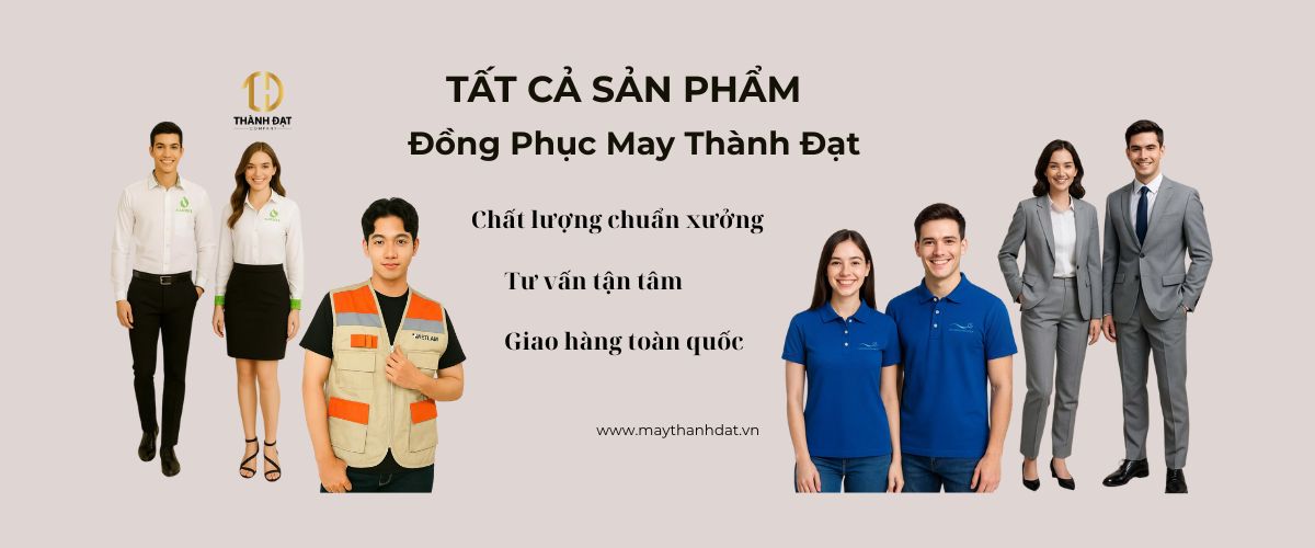 Banner giới thiệu các sản phẩm đồng phục của May Thành Đạt