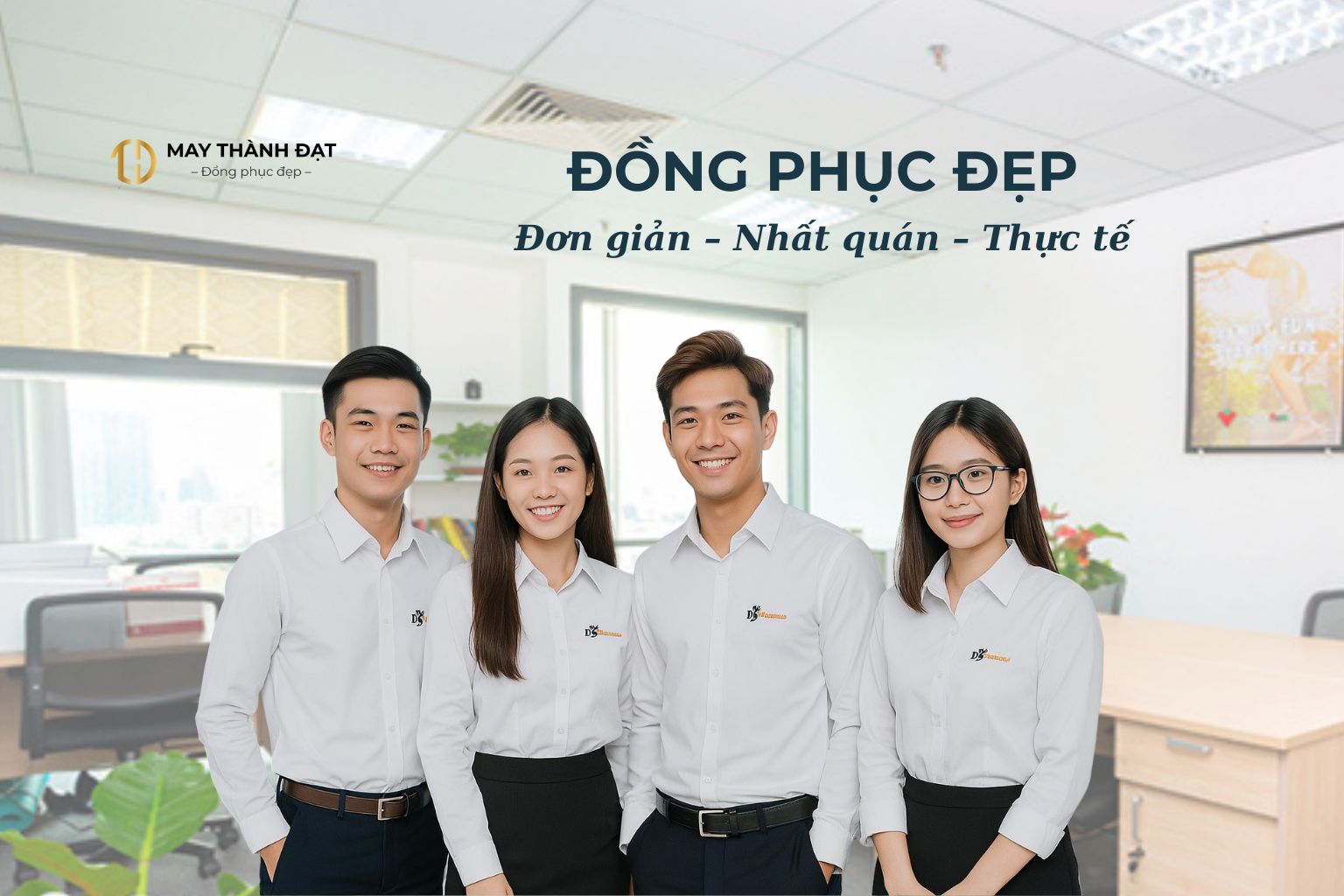Ảnh nhóm nhân viên văn phòng mặc đồng phục đơn giản, hiện đại, dễ phối đồ