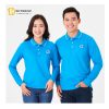 Áo polo dài tay xanh dương cổ bẻ viền trắng – May Thành Đạt Hà Nội