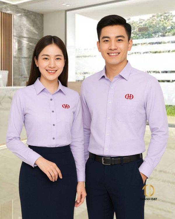 Áo sơ mi đồng phục công sở màu tím pastel cho nhân viên văn phòng nam và nữ