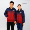 Áo khoác gió đồng phục phối màu xanh navy – đỏ đô unisex, may tại May Thành Đạt