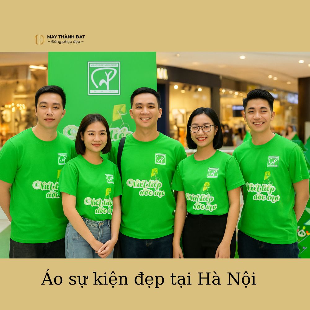 Áo phông sự kiện màu xanh in logo tại Hà Nội