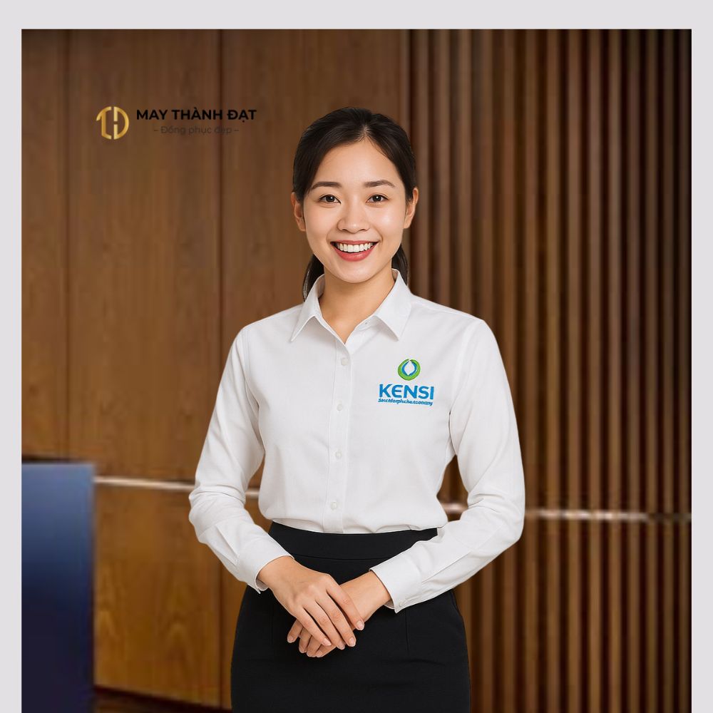 Mẫu áo sơ mi nữ trắng công sở tay dài – May Thành Đạt