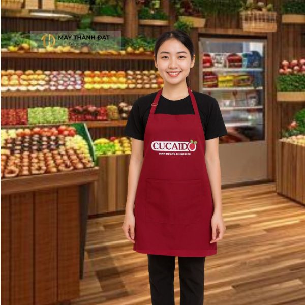 Tạp dề yếm dài màu đỏ đô có túi và dây điều chỉnh
