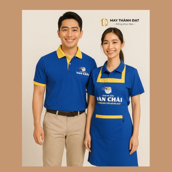 Mẫu tạp dề đồng phục Vạn Chài chống thấm nước – nhân viên nam nữ mặc mẫu