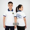 Áo phông đồng phục nhóm lớp cổ bẻ màu trắng viền xanh in logo – May đồng phục lớp Hà Nội