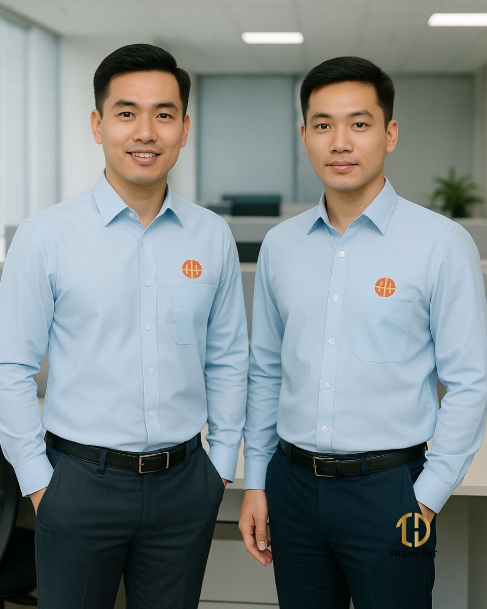 o sơ mi đồng phục công sở màu xanh nhạt cho nam