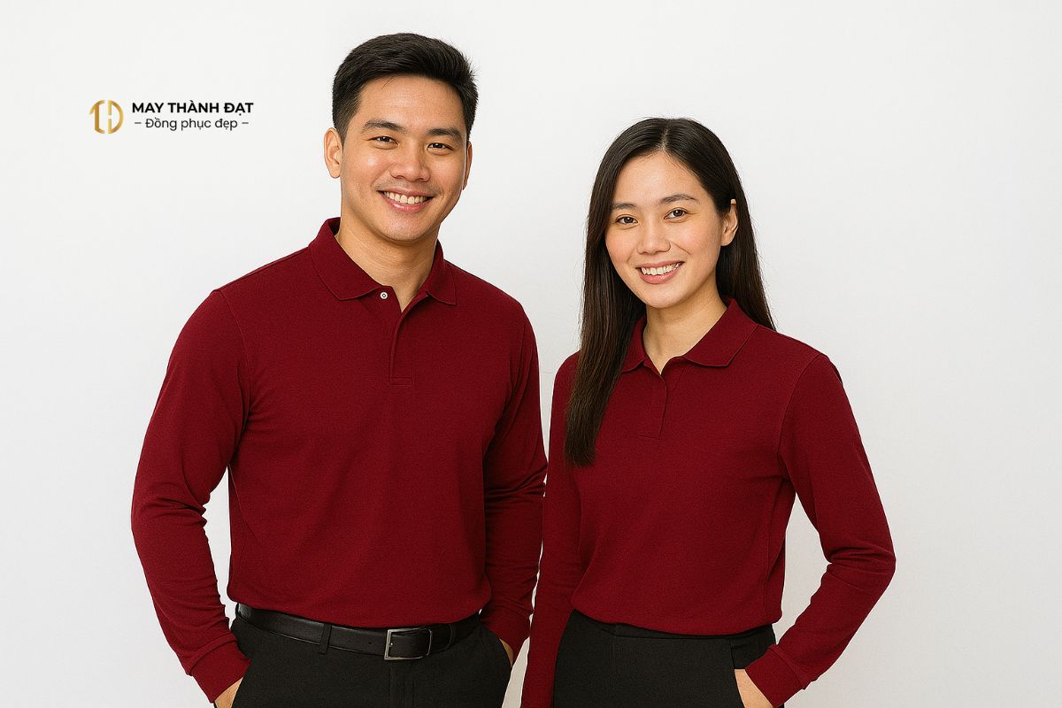 Áo phông dài tay đồng phục màu đỏ đô, may chuẩn form, phù hợp mùa lạnh tại Hà Nội