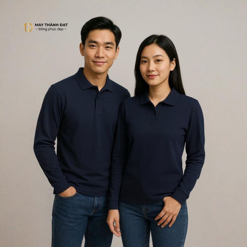 Áo polo dài tay màu navy cho đồng phục doanh nghiệp Hà Nội