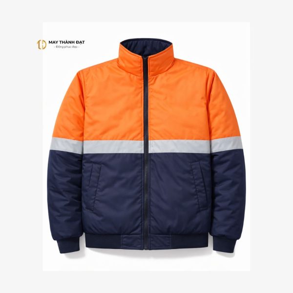 Áo khoác bảo hộ 3 lớp chần bông công nhân chụp phẳng – xưởng may đồng phục Hà Nội
