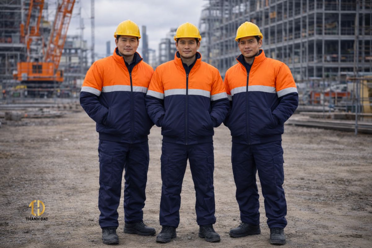 Áo khoác bảo hộ 3 lớp chần bông có phản quang cho công nhân làm việc trên công trường xây dựng