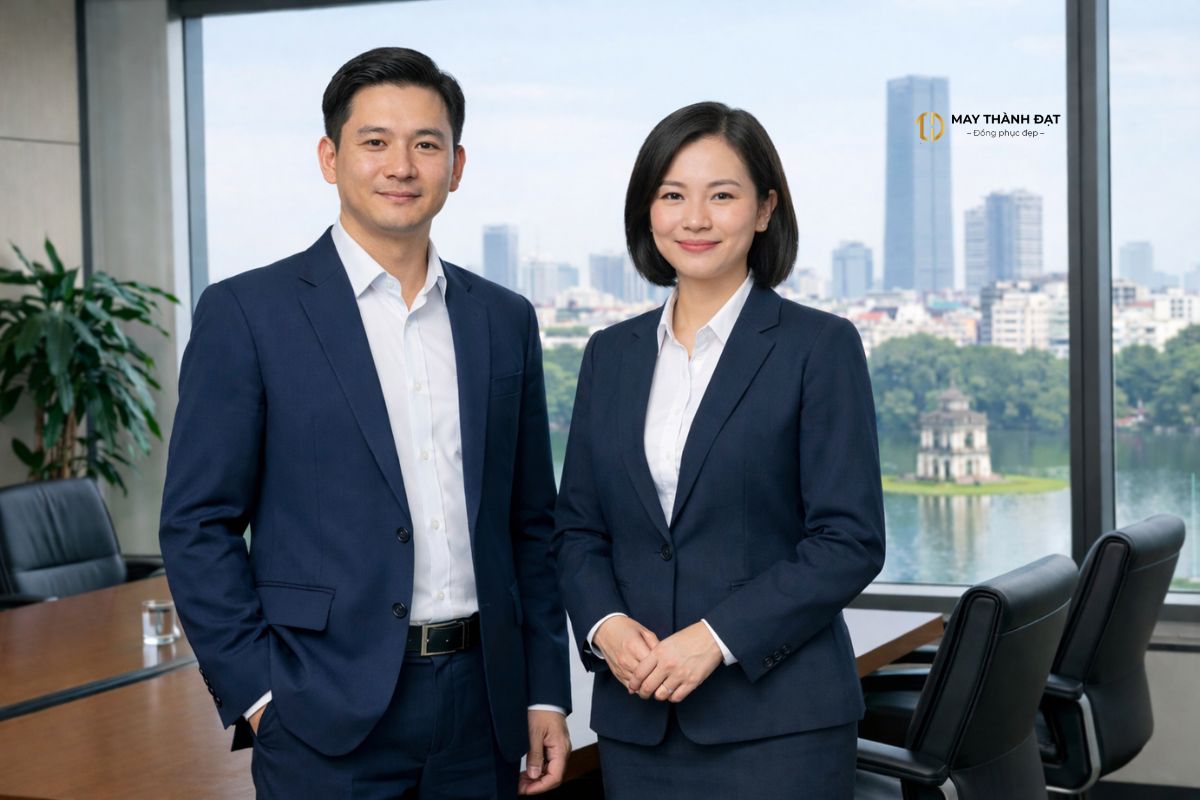 May vest công sở cho doanh nghiệp tại Hà Nội – vest đồng bộ, lịch sự, form cơ bản