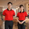 áo phông phục vụ nhà hàng đỏ phối đen form nam nữ tại Hà Nội