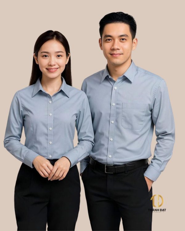 Áo sơ mi đồng phục công sở màu ghi xám cho nhân viên nam và nữ