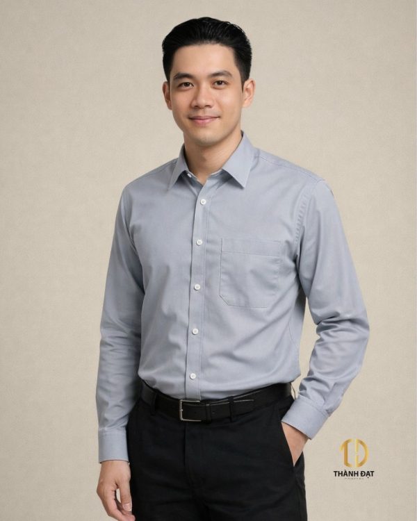 Áo sơ mi đồng phục công sở nam màu ghi xám phối quần tây