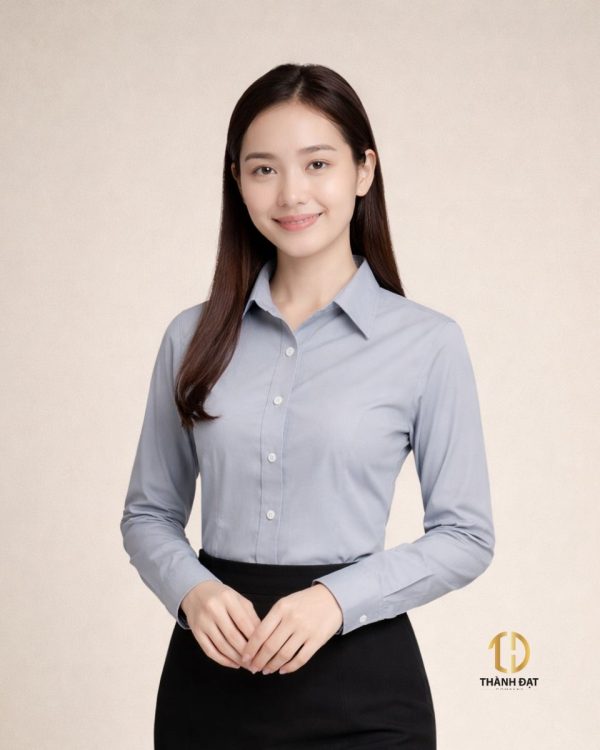 Áo sơ mi đồng phục công sở nữ màu ghi xám phối chân váy