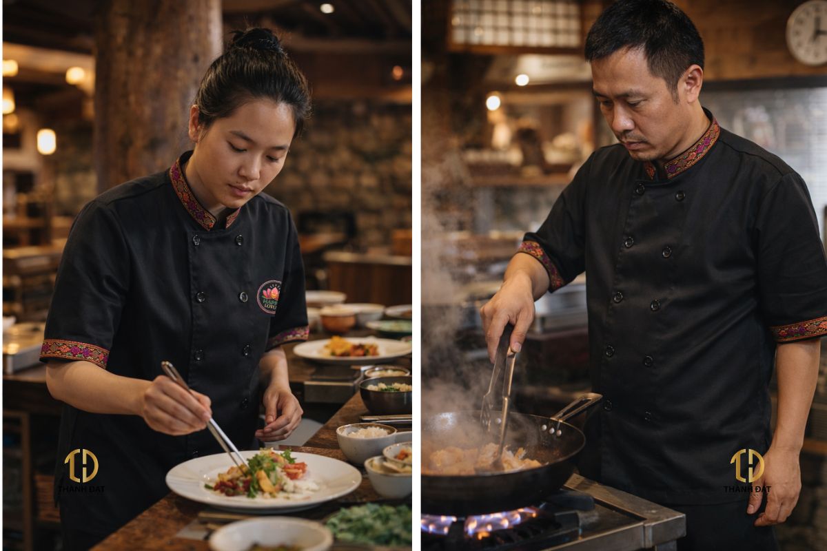 đồng phục bếp nhà hàng tại Hà Nội áo bếp trưởng và bếp phụ