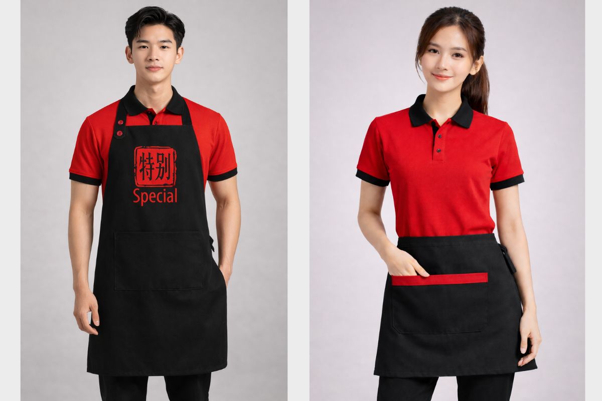 tạp dề nhà hàng kaki đen cho nhân viên phục vụ và bếp