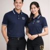 áo polo đồng phục công ty màu xanh navy phối viền nam nữ