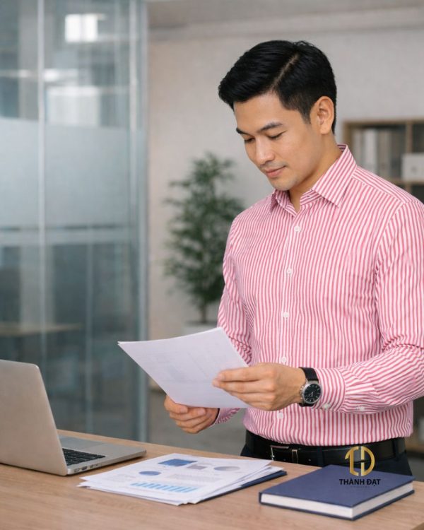 Áo sơ mi nam đồng phục công sở kẻ sọc đỏ trắng lịch sự