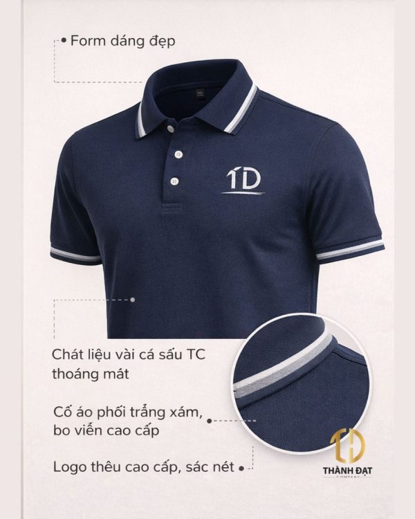 chi tiết cổ áo polo phối viền và logo thêu