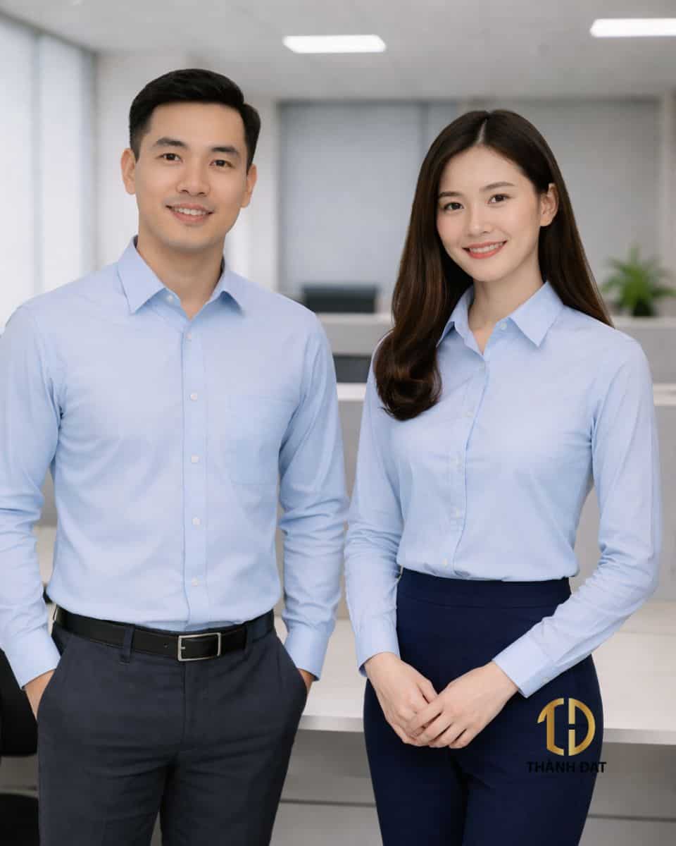 Áo sơ mi đồng phục công sở form cơ bản màu xanh nhạt