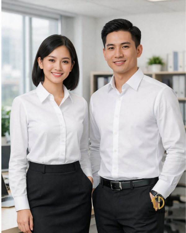 áo sơ mi đồng phục công ty màu trắng nam nữ form chuẩn