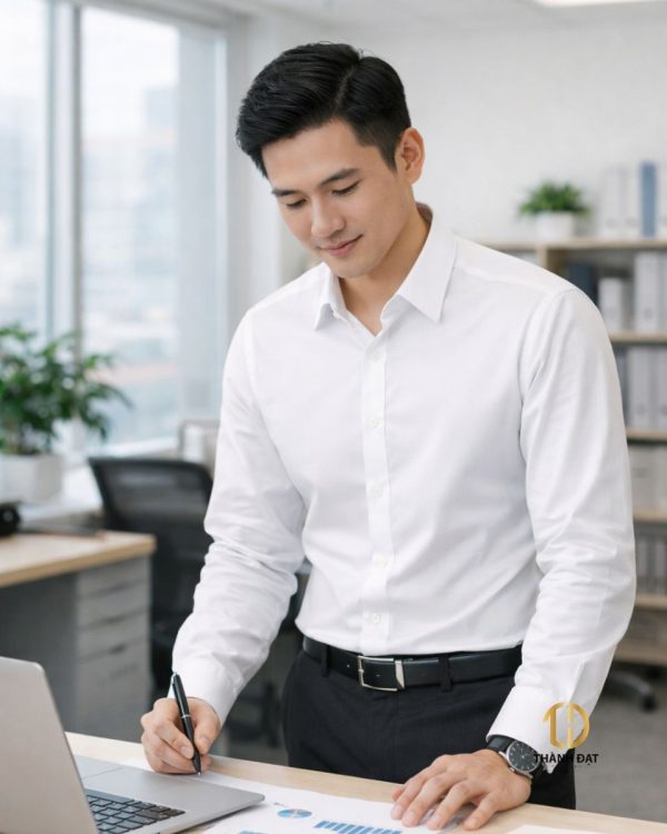 áo sơ mi đồng phục công ty nam màu trắng