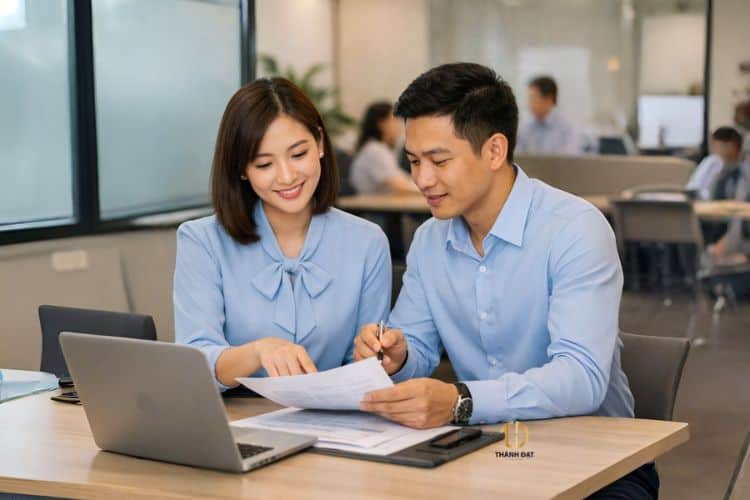 Nhân viên mặc đồng phục công sở làm việc thoải mái tại văn phòng