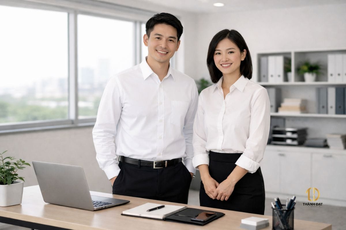 Nhân viên mặc đồng phục công sở làm việc tại văn phòng Hà Nội