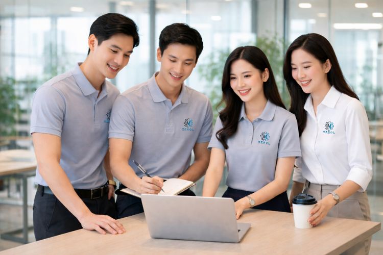so sánh áo polo và áo sơ mi đồng phục công ty trong môi trường văn phòng