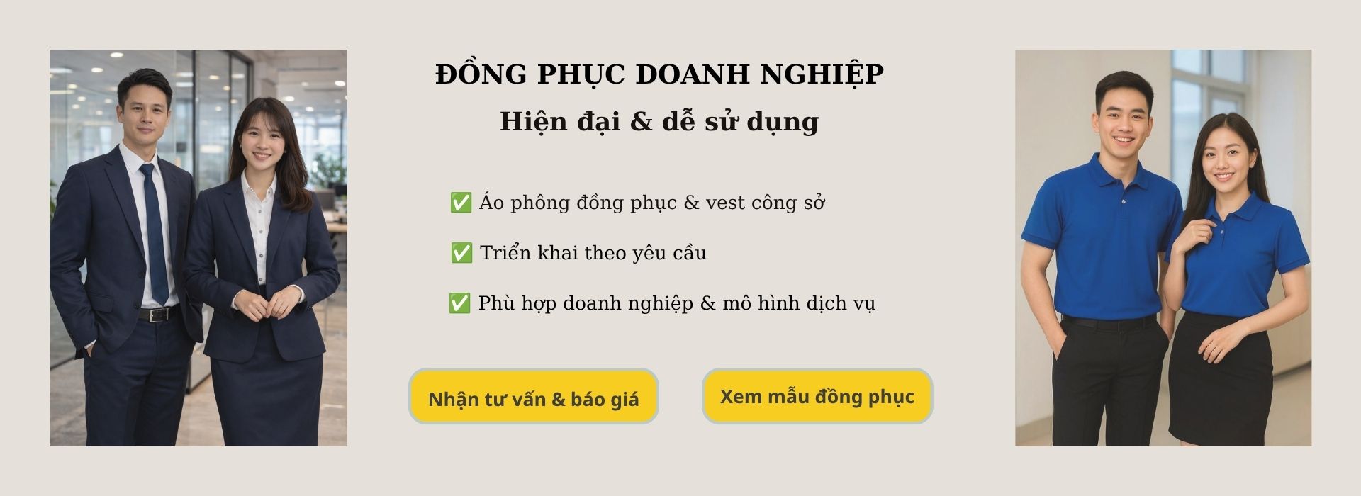 Đồng phục doanh nghiệp gồm áo phông và vest công sở của May Thành Đạt