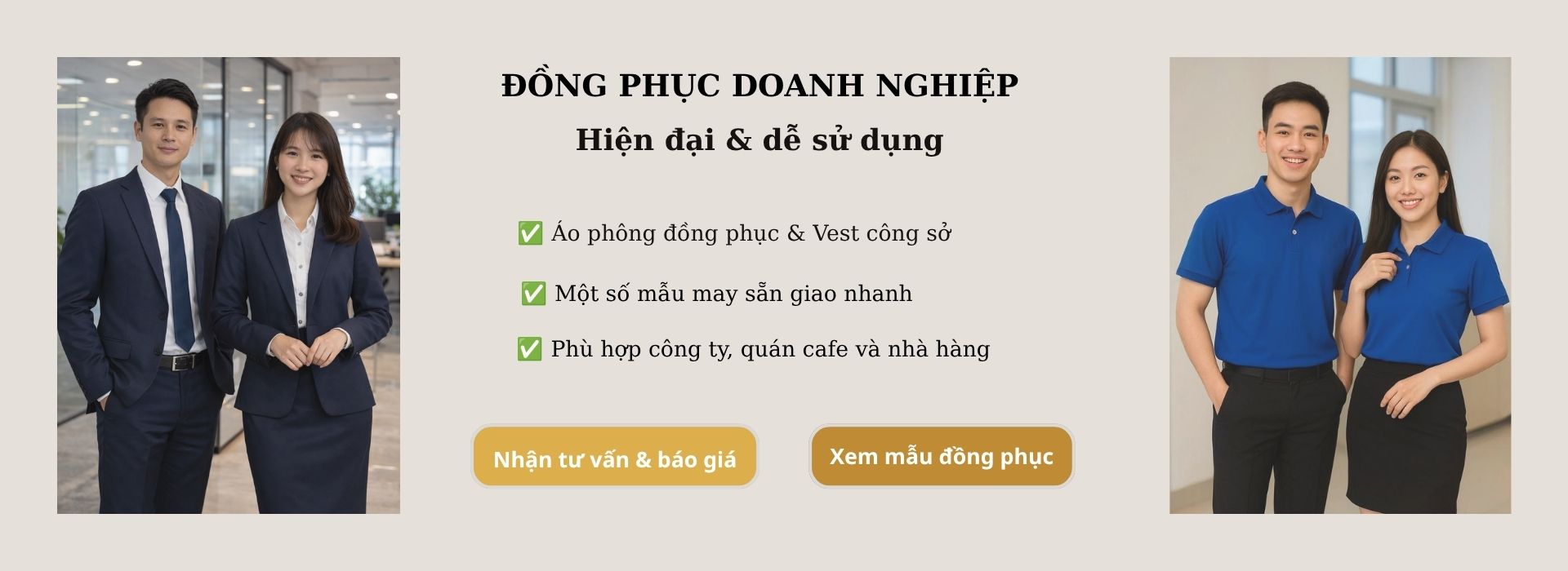 Đồng phục doanh nghiệp gồm áo phông và vest công sở của May Thành Đạt
