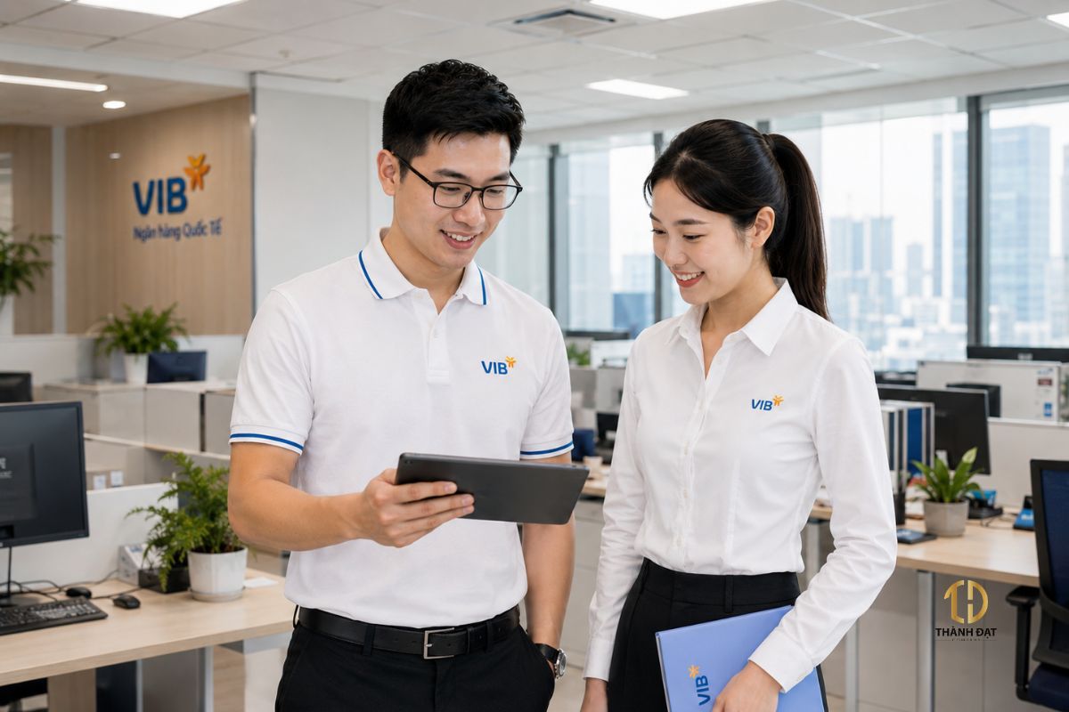 Nhân viên mặc áo polo công ty kết hợp sơ mi công sở trong môi trường văn phòng